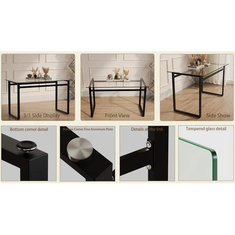 Table de salle à manger en verre trempé avec pieds en métal