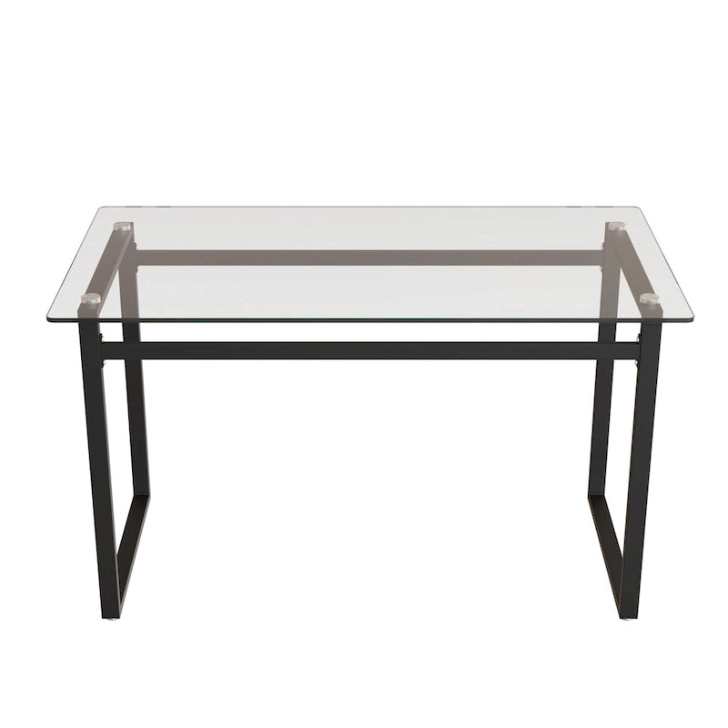 Table de salle à manger en verre trempé avec pieds en métal