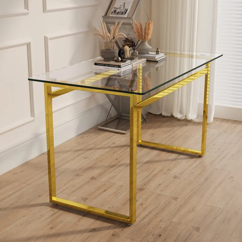 Table de salle à manger en verre trempé avec pieds en métal