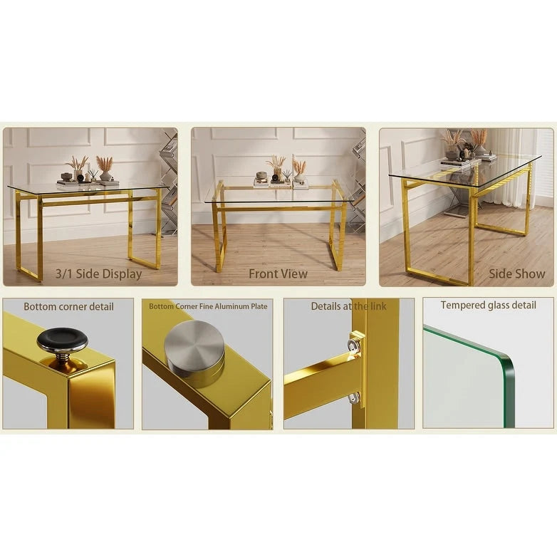 Table de salle à manger en verre trempé avec pieds en métal