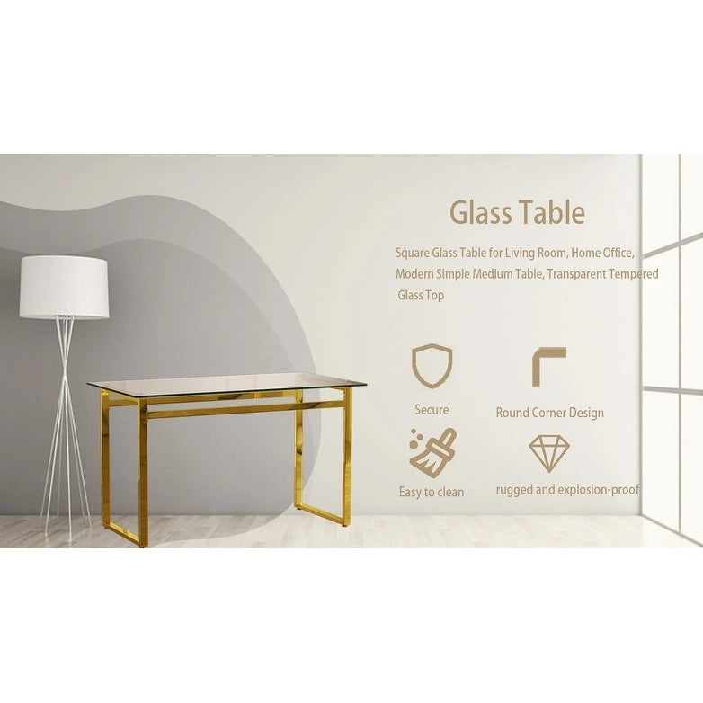 Table de salle à manger en verre trempé avec pieds en métal