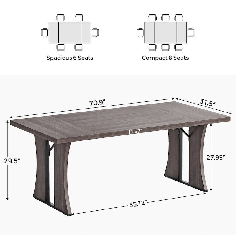 Grande table à manger de style ferme pour 6 à 8 personnes avec pieds en métal noir