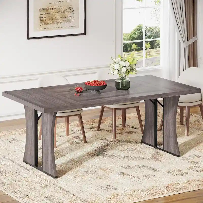 Grande table à manger de style ferme pour 6 à 8 personnes avec pieds en métal noir