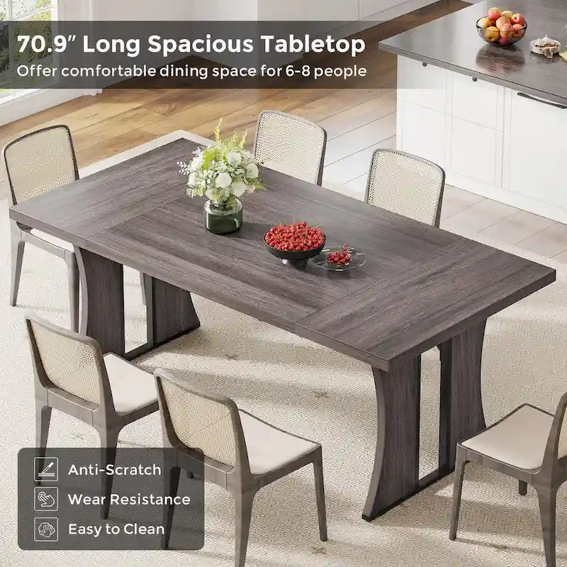 Grande table à manger de style ferme pour 6 à 8 personnes avec pieds en métal noir