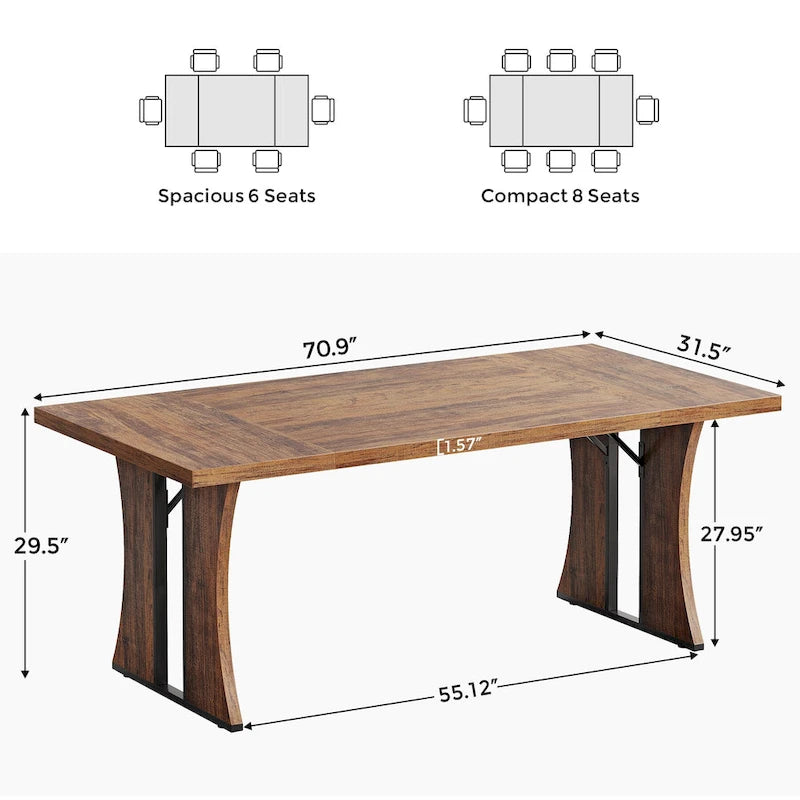 Grande table à manger de style ferme pour 6 à 8 personnes avec pieds en métal noir