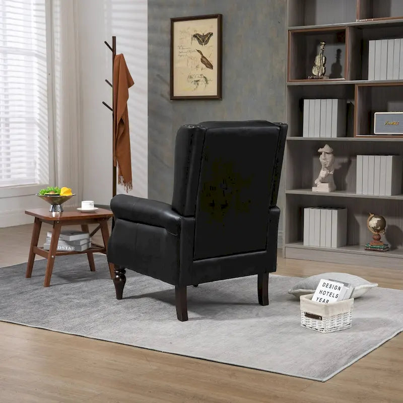 Fauteuil d'appoint dossier haut capitonné du milieu du siècle avec pieds en bois massif