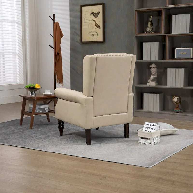 Fauteuil d'appoint dossier haut capitonné du milieu du siècle avec pieds en bois massif
