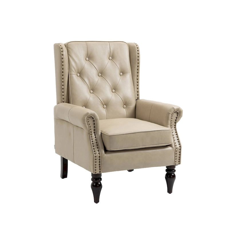 Fauteuil d'appoint dossier haut capitonné du milieu du siècle avec pieds en bois massif