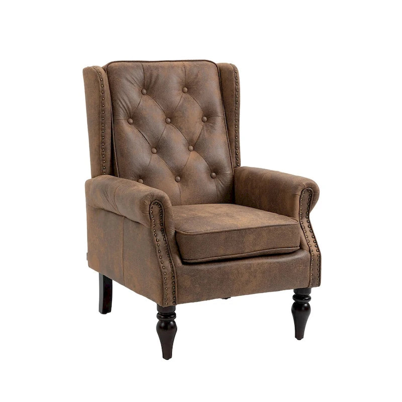 Fauteuil d'appoint dossier haut capitonné du milieu du siècle avec pieds en bois massif