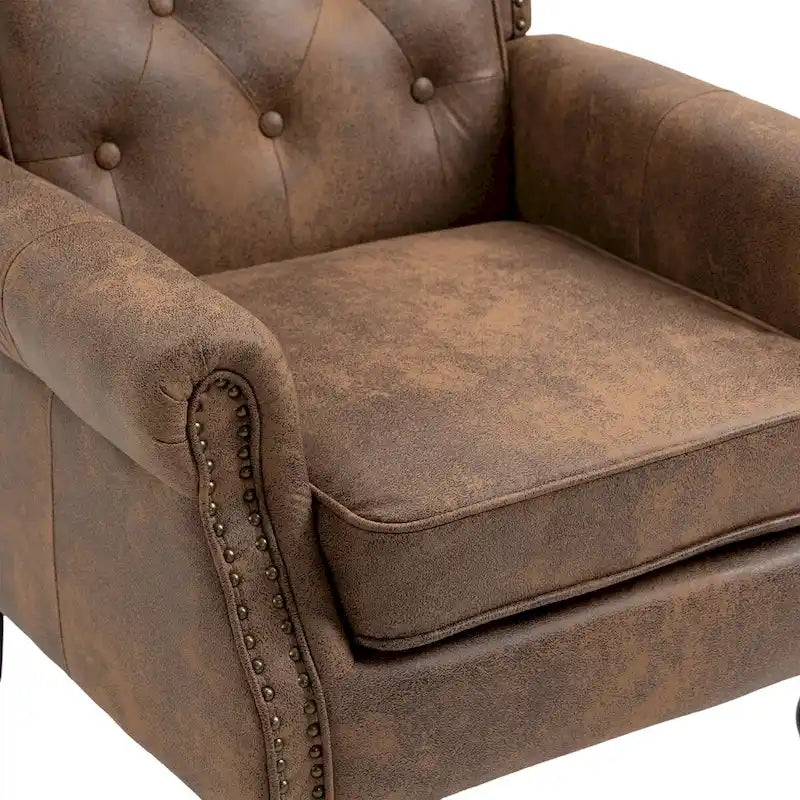 Fauteuil d'appoint dossier haut capitonné du milieu du siècle avec pieds en bois massif