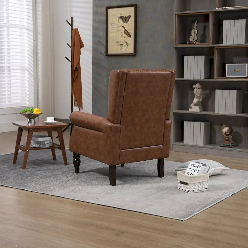 Fauteuil d'appoint dossier haut capitonné du milieu du siècle avec pieds en bois massif