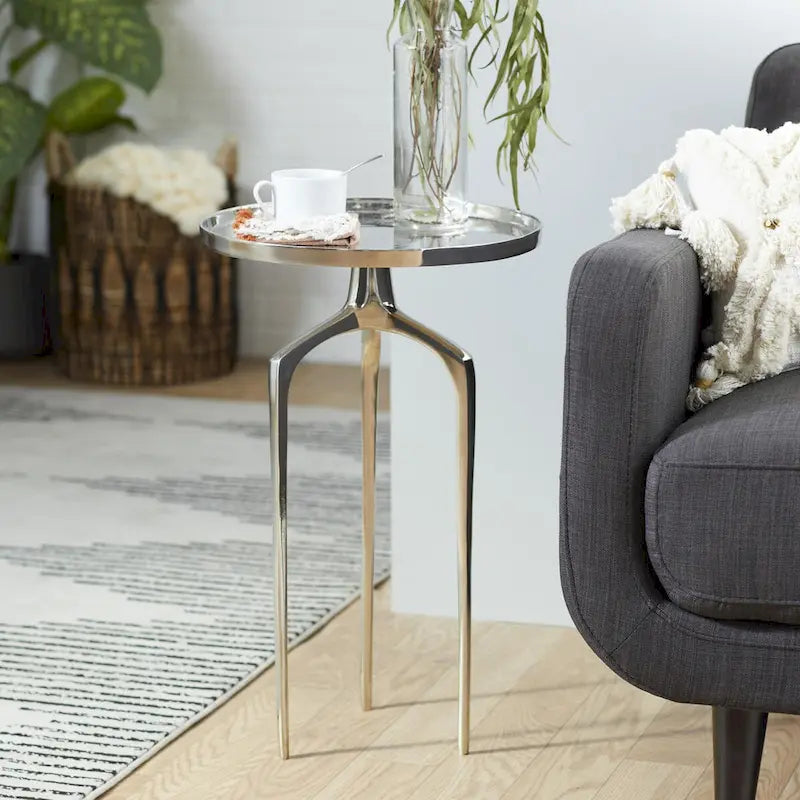 Table d'appoint ronde en métal avec plateau amovible et piètement trépied