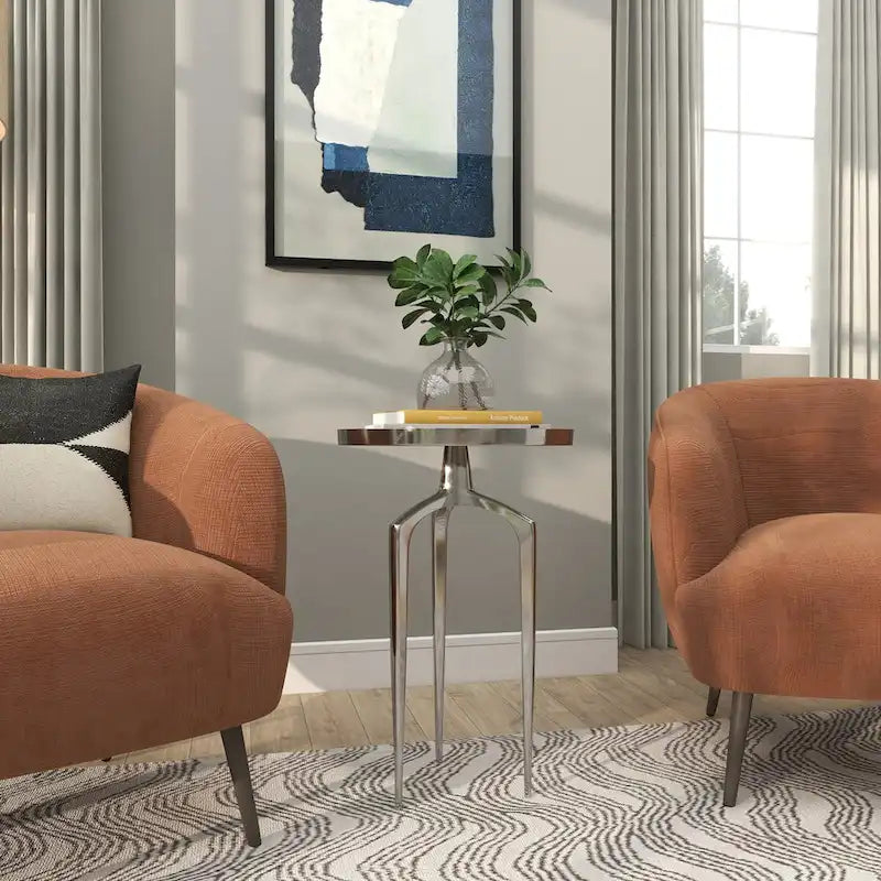 Table d'appoint ronde en métal avec plateau amovible et piètement trépied