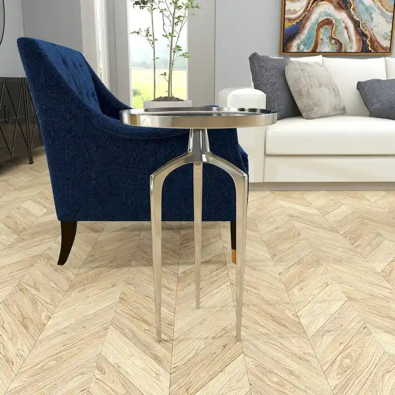 Table d'appoint ronde en métal avec plateau amovible et piètement trépied