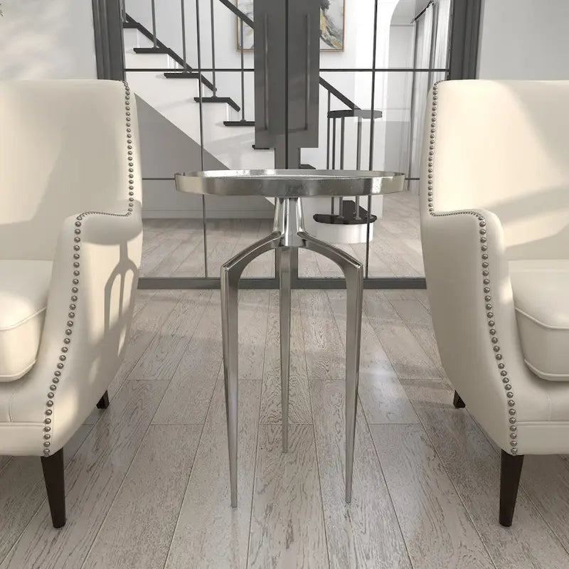 Table d'appoint ronde en métal avec plateau amovible et piètement trépied