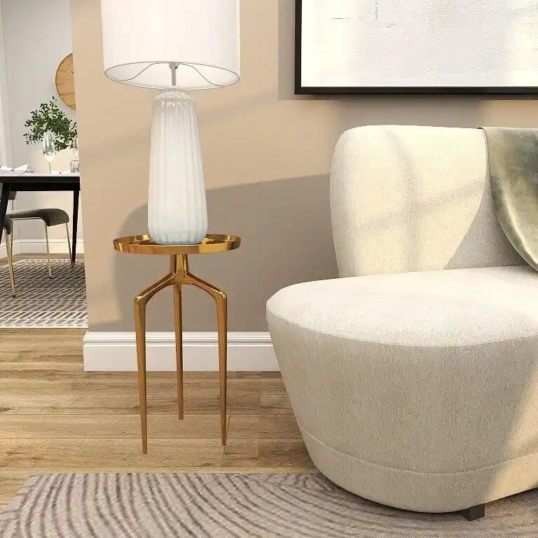 Table d'appoint ronde en métal avec plateau amovible et piètement trépied