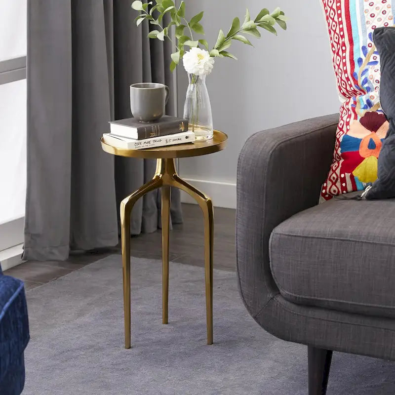 Table d'appoint ronde en métal avec plateau amovible et piètement trépied
