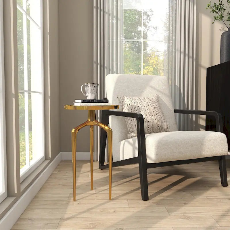 Table d'appoint ronde en métal avec plateau amovible et piètement trépied