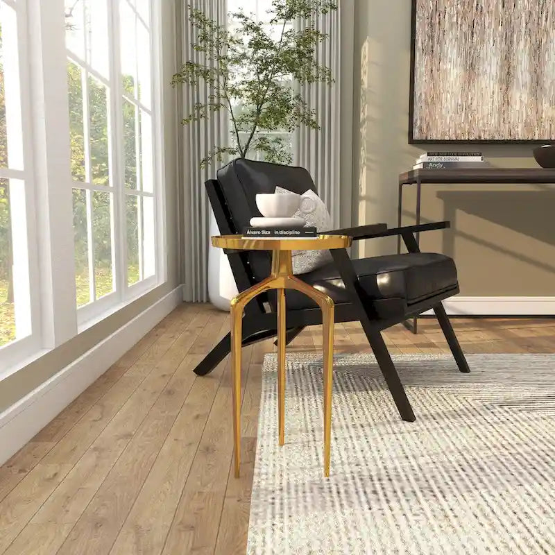 Table d'appoint ronde en métal avec plateau amovible et piètement trépied