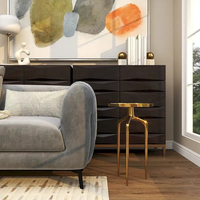 Table d'appoint ronde en métal avec plateau amovible et piètement trépied