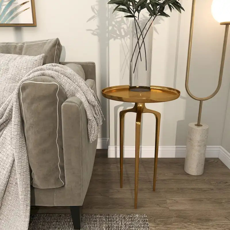 Table d'appoint ronde en métal avec plateau amovible et piètement trépied