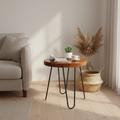 Round Teak Side Table in Minimalist Living Room